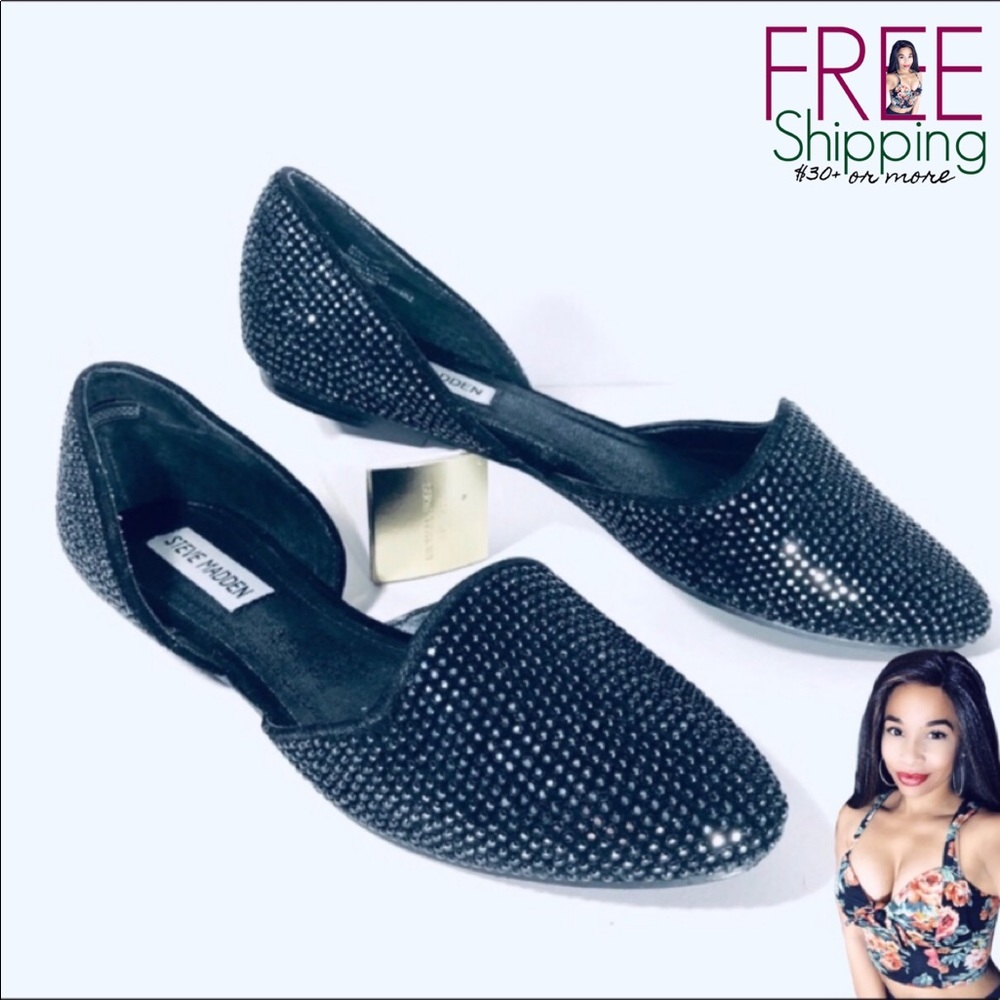 Rhinestone Black Flats Shoes